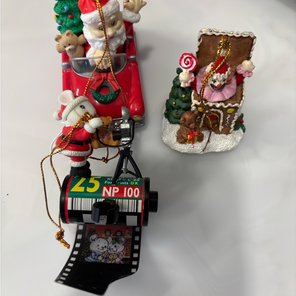 Christmas Ornament Set with Santa and Gingerbread House